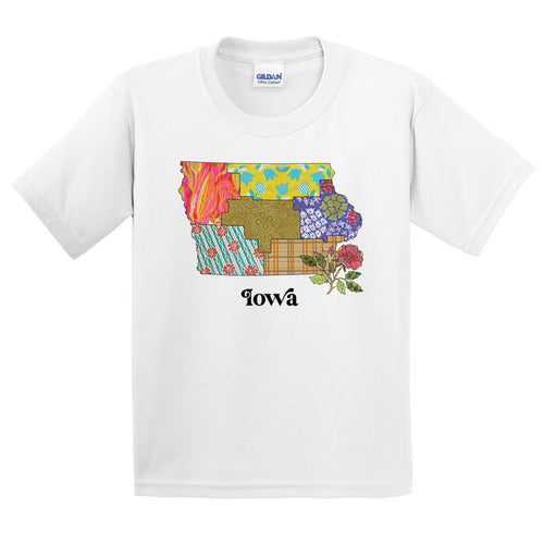 Iowa Youth T-Shirt | Patchwork State Art