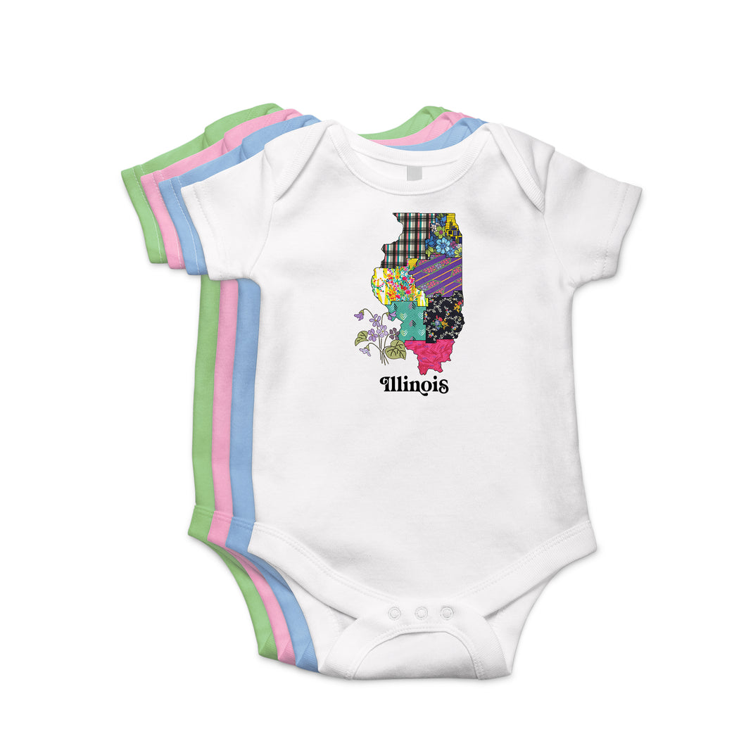 Illinois Baby Bodysuit | Patchwork State Art