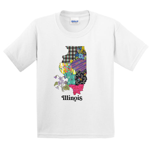 Illinois Youth T-Shirt | Patchwork State Art