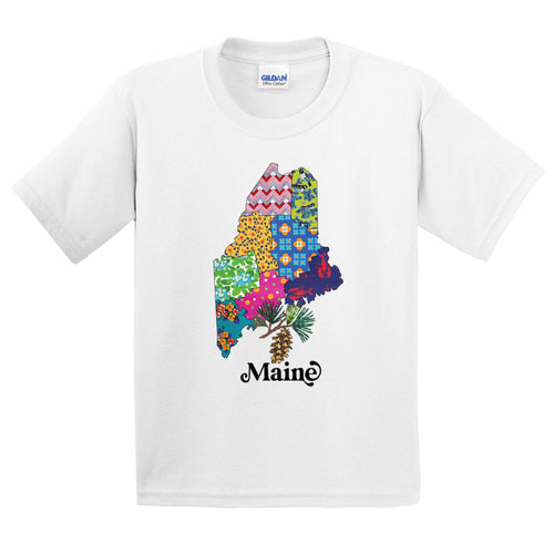 Maine Youth T-Shirt | Patchwork State Art