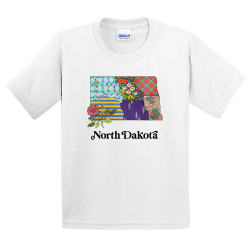 North Dakota Youth T-Shirt | Patchwork State Art