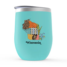 Load image into Gallery viewer, Wisconsin Insulated Wine Tumbler with Lid | Patchwork State Art