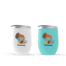 Load image into Gallery viewer, Wisconsin Insulated Wine Tumbler with Lid | Patchwork State Art