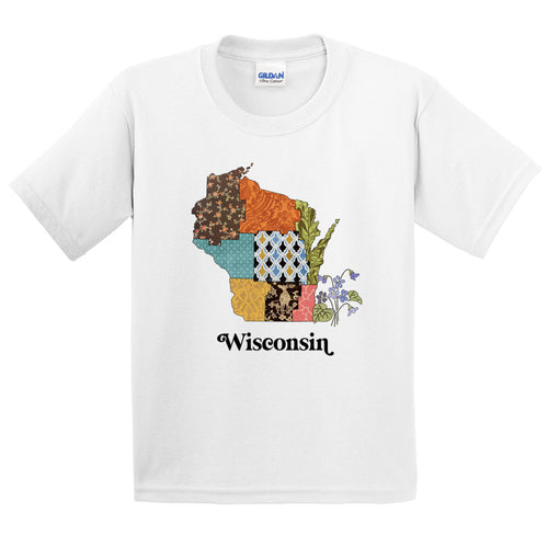 Wisconsin Youth T-Shirt | Patchwork State Art