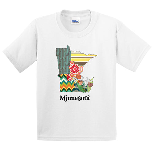 Minnesota Youth T-Shirt | Patchwork State Art